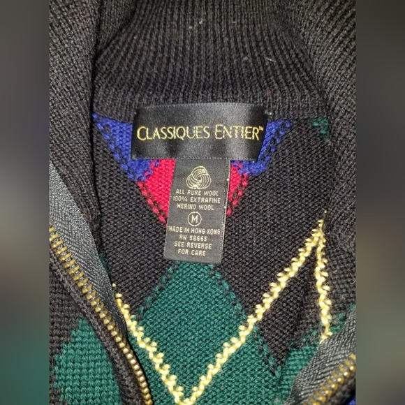 Vintage Mens Classiques Entier Sweater Argyle Sweater Extrafine Merino Wool M - Picture 3 of 4